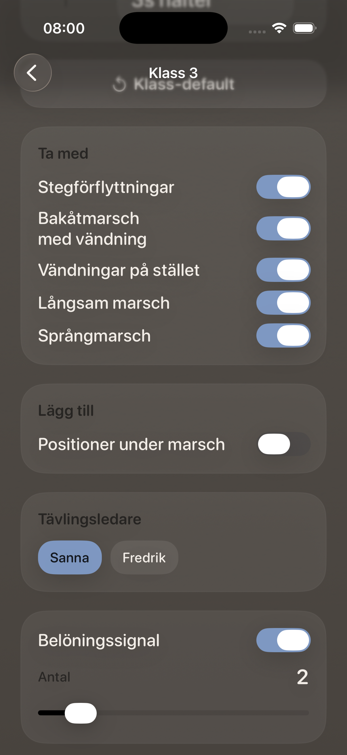 Switchar för delmomenten i Klass 3
