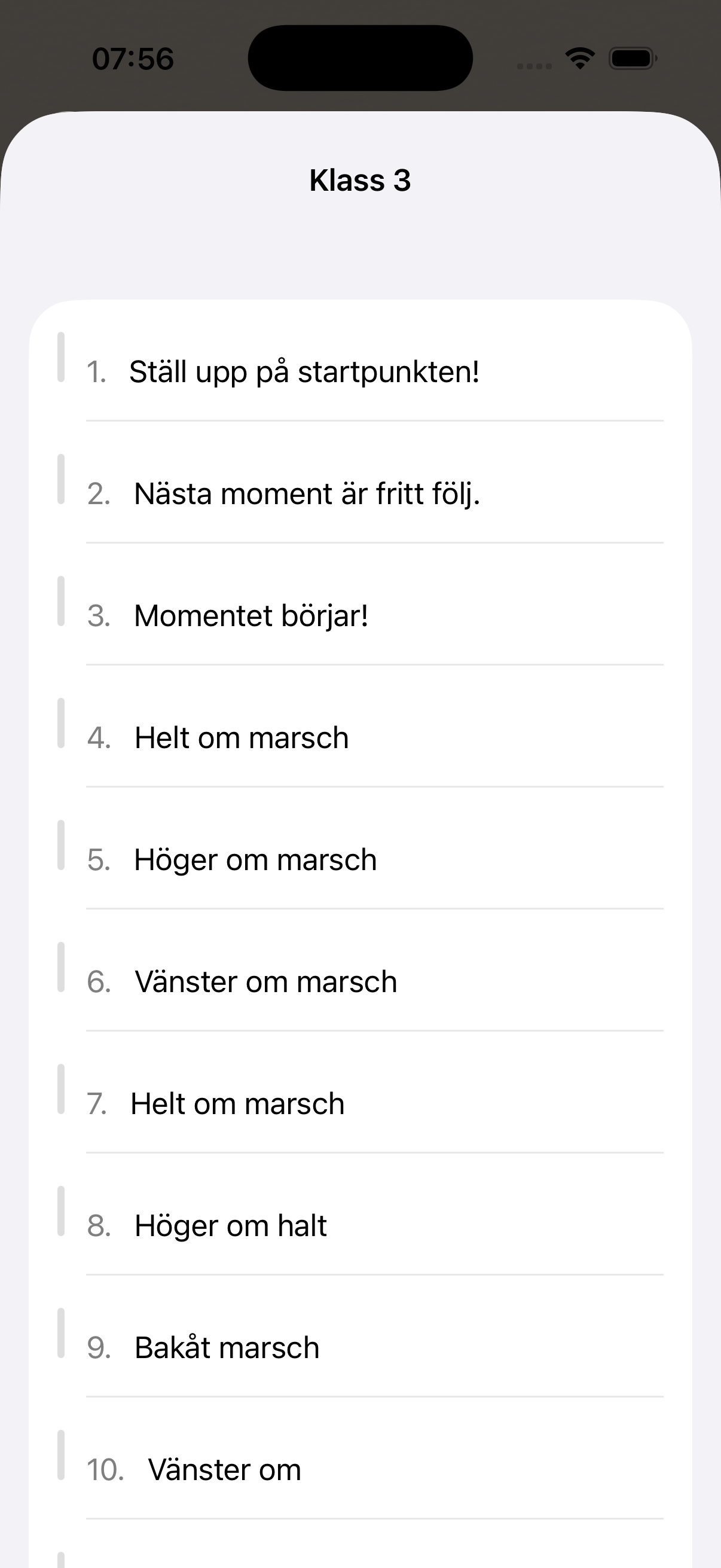 Lista över ett skapat program i Fot++