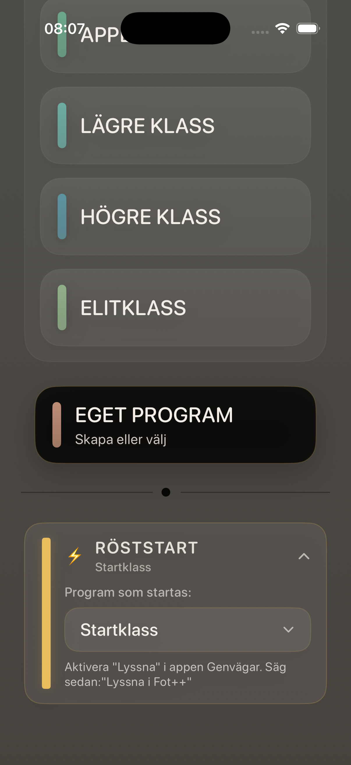 Fot++ röststart med Startklass vald