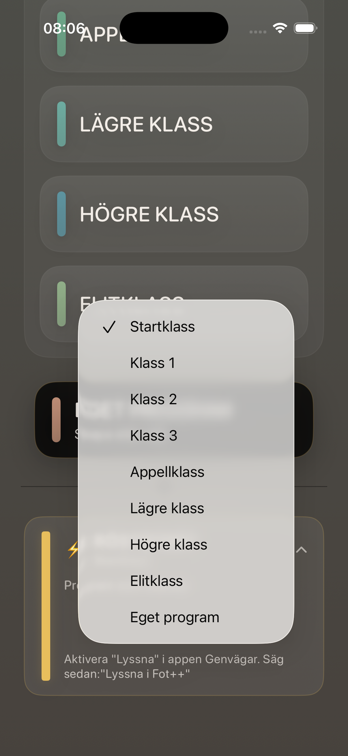 Lista över program som kan väljas för röststart